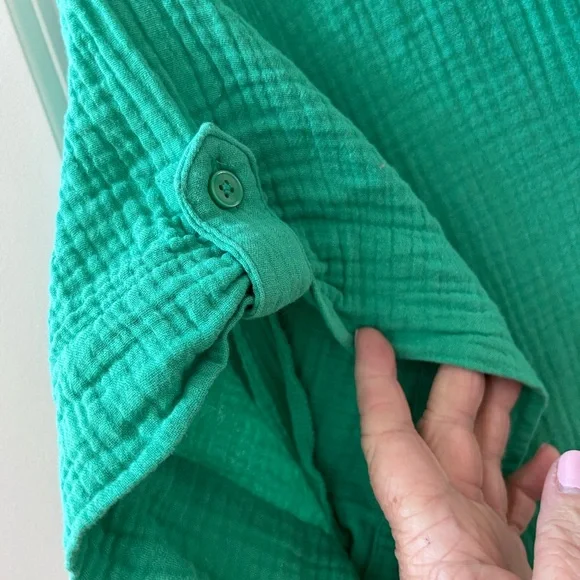 Chicos 100% gauze cotton roll tab sleeve collared dress. Preppy. Lightweight. 20 - Picture 5 of 11